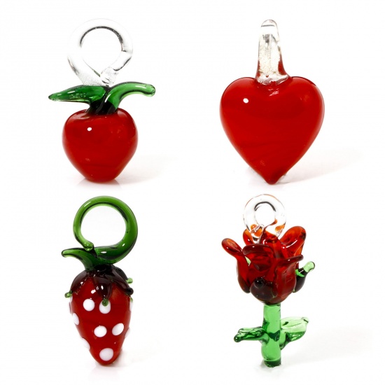 Picture of Lampwork Glass Flora Collection Pendants Multicolor Heart Rose Flower 3D