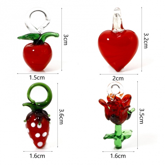 Picture of Lampwork Glass Flora Collection Pendants Multicolor Heart Rose Flower 3D