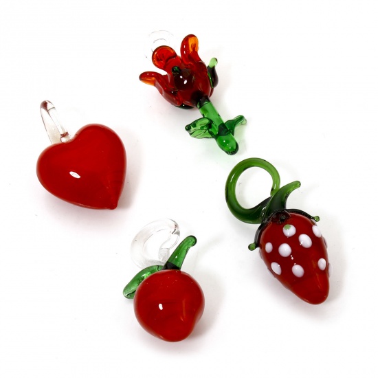 Picture of Lampwork Glass Flora Collection Pendants Multicolor Heart Rose Flower 3D