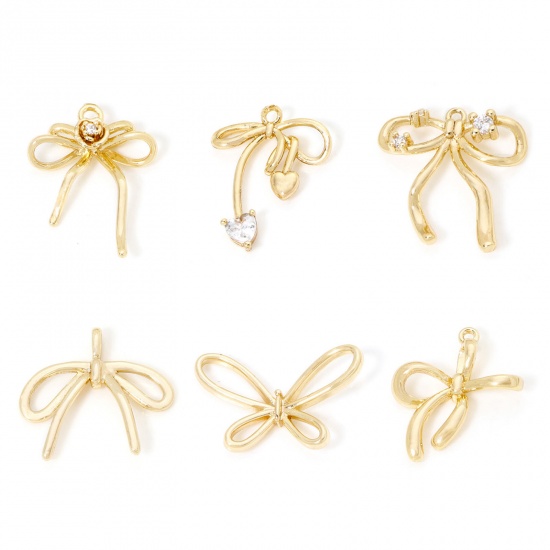 Picture of Eco-friendly Brass Clothes Charmes Real Gold Plated Bowknot Clear Cubic Zirconia