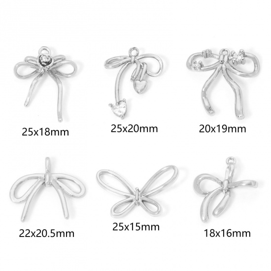 Picture of Eco-friendly Brass Clothes Charmes Real Gold Plated Bowknot Clear Cubic Zirconia