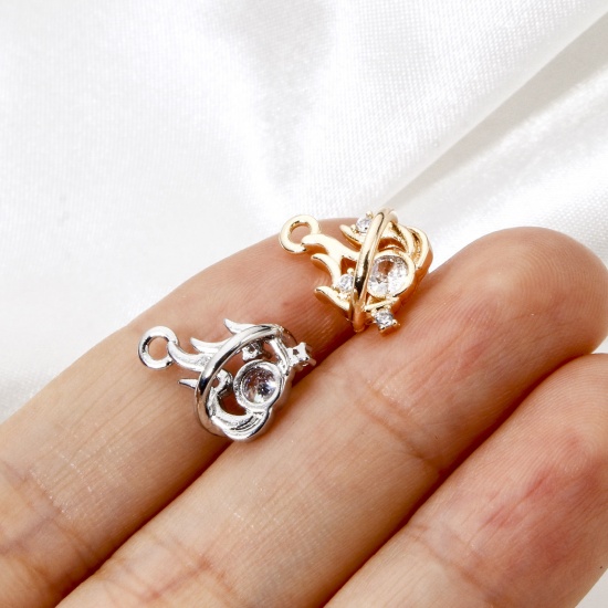 Image de 2 Pcs Breloques en Laiton Respectueux de la Nature Plaqué Or Véritable Feu Flamme à Zircone Cubique Clair 14mm x 10mm