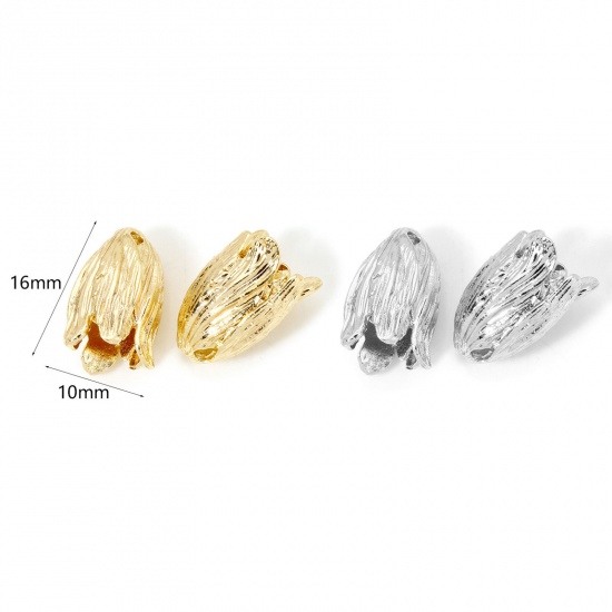 Imagen de 2 Unidades Respetuoso del Medio Ambiente Latón Colgantes Flor de Tulipán Oro Real Chapado 3D 16mm x 10mm