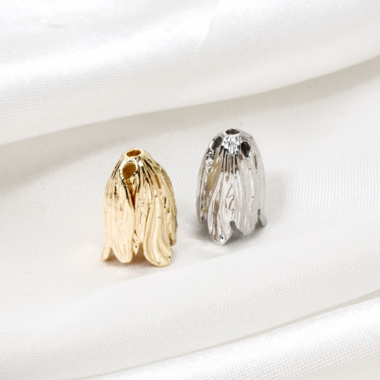 Imagen de 2 Unidades Respetuoso del Medio Ambiente Latón Colgantes Flor de Tulipán Oro Real Chapado 3D 16mm x 10mm