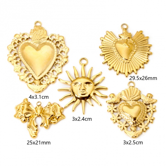 Imagen de 1 Unidad Enchapado al Vacío Ecológico 304 Acero Inoxidable día de San Valentín Colgantes Corazón 18K Oro Real Chapado Sol