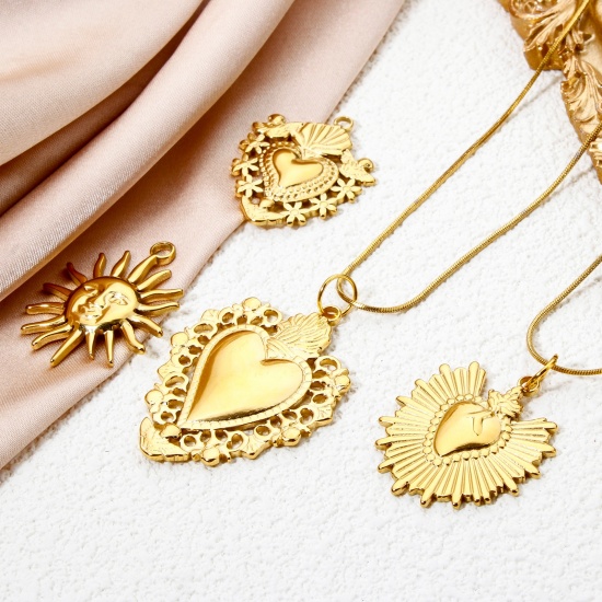 Imagen de 1 Unidad Enchapado al Vacío Ecológico 304 Acero Inoxidable día de San Valentín Colgantes Corazón 18K Oro Real Chapado Sol