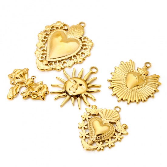 Imagen de 1 Unidad Enchapado al Vacío Ecológico 304 Acero Inoxidable día de San Valentín Colgantes Corazón 18K Oro Real Chapado Sol