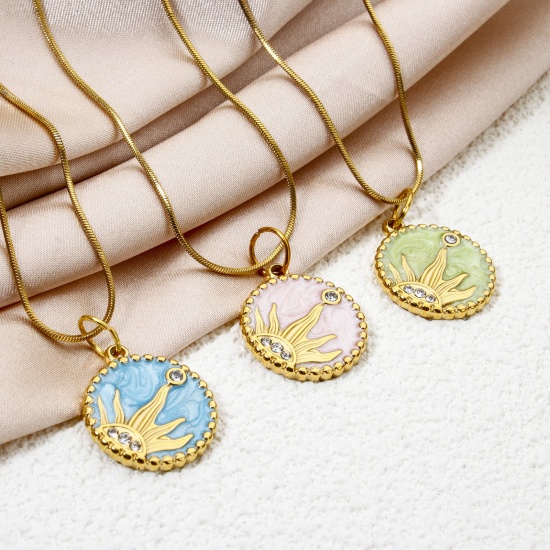 Imagen de 1 Unidad Enchapado al Vacío Ecológico 304 Acero Inoxidable Galaxia Colgantes Ronda 18K Oro Real Chapado Luna Esmalte 24mm x 20mm