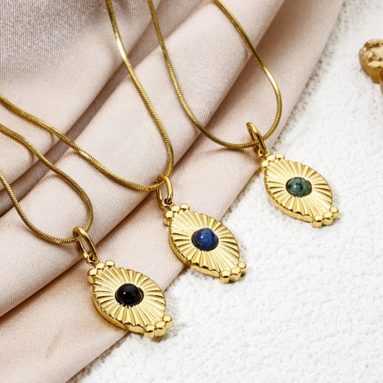 Image de 1 Pièce Breloques en 304 Acier Inoxydable Placage Sous Vide Écologique Ovale Plaqué Or Véritable 18K Multicolore Rayons de Soleil Avec Cabochons en Résine 26mm x 11mm