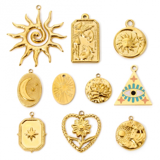 Picture of Eco-friendly Vacuum Plating 304 Stainless Steel Charms Gold Plated Sun Star
