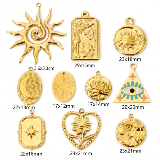 Picture of Eco-friendly Vacuum Plating 304 Stainless Steel Charms Gold Plated Sun Star