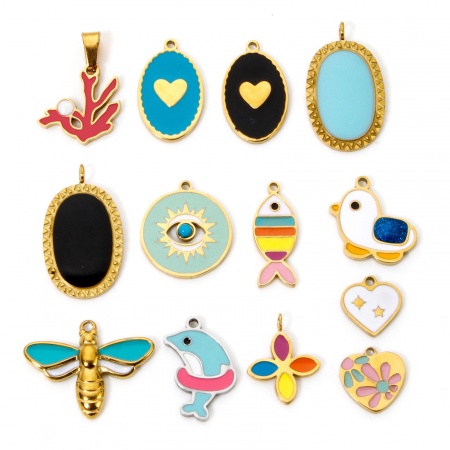 Eco-friendly Vacuum Plating 304 Stainless Steel Charms Gold Plated Multicolor Dolphin Animal Evil Eye Enamel Eco-friendly Vacuum Plating 304 Stainless Steel Charms Gold Plated Multicolor Dolphin Animal Evil Eye Enamel