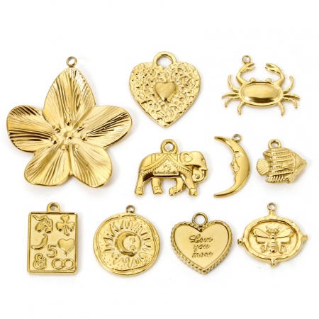 Eco-friendly Vacuum Plating 304 Stainless Steel Flora Collection Charms Gold Plated Flower Bee