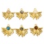 Picture of Eco-friendly Vacuum Plating 304 Stainless Steel Charms Gold Plated Multicolor Fan-shaped With Synthetic Gemstone Cabochons 26mm x 25mm