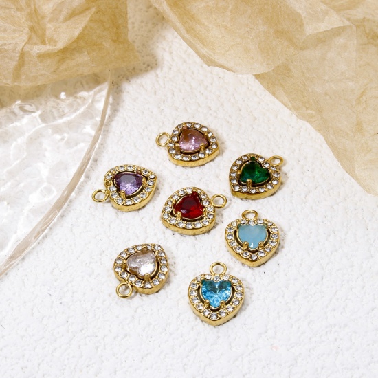 Immagine di 1 Pz Placcatura Sottovuoto Ecologica 304 Acciaio Inossidabile San Valentino Ciondoli Cuore Oro Placcato Multicolore Cubic Zirconiae 13mm x 10mm