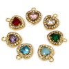 Picture of Eco-friendly Vacuum Plating 304 Stainless Steel Valentine's Day Charms Gold Plated Heart Multicolour Cubic Zirconia 13mm x 10mm