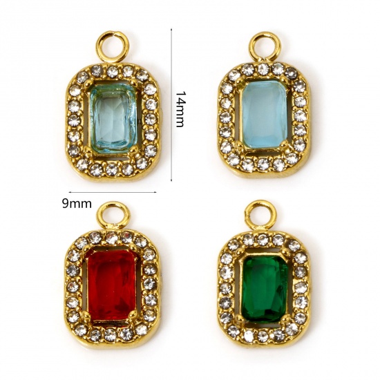 Bild von Umweltfreundliche Vakuumbeschichtung 304 Edelstahl Charms Achteck Vergoldet Bunt Zirkonia 14mm x 9mm
