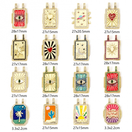 Picture of Eco-friendly Brass Micro Pave Charms 18K Real Gold Plated Rectangle