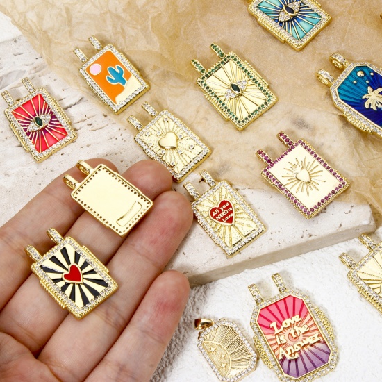 Picture of Eco-friendly Brass Micro Pave Charms 18K Real Gold Plated Rectangle