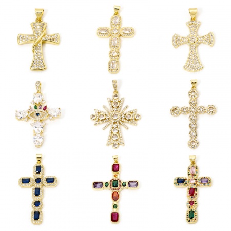 Eco-friendly Brass Religious Pendants 18K Real Gold Plated Cross