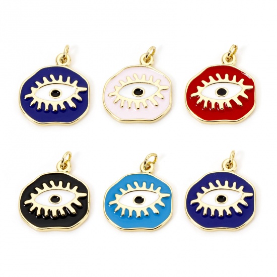 Picture of 1 Piece Eco-friendly Brass Religious Charms 18K Real Gold Plated Multicolor Irregular Eye of Providence/ All-seeing Eye Enamel 22.5mm x 19mm