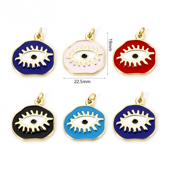 Picture of 1 Piece Eco-friendly Brass Religious Charms 18K Real Gold Plated Multicolor Irregular Eye of Providence/ All-seeing Eye Enamel 22.5mm x 19mm