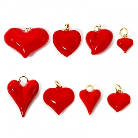 Imagen de 2 Unidades Respetuoso del Medio Ambiente Latón día de San Valentín Colgantes Corazón 18K Oro Real Chapado Rojo Esmalte