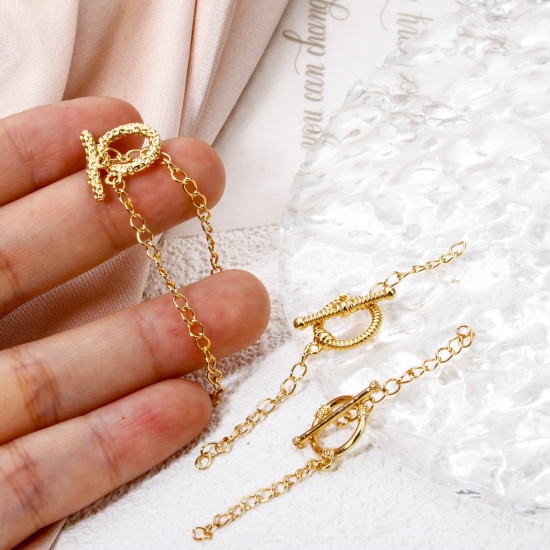 Picture of Eco-friendly Brass Toggle Clasps Round 18K Real Gold Plated With Extender Chain