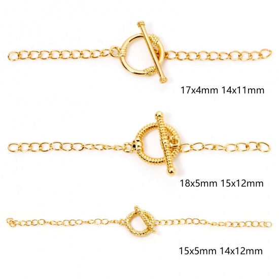 Picture of Eco-friendly Brass Toggle Clasps Round 18K Real Gold Plated With Extender Chain