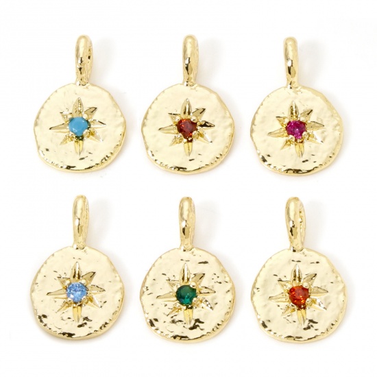 Immagine di 2 PCs Brass Galaxy Charms 18K Gold Plated Irregular Star Multicolour Cubic Zirconia 17mm x 11mm