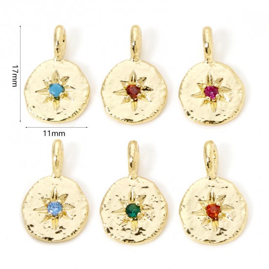 Immagine di 2 PCs Brass Galaxy Charms 18K Gold Plated Irregular Star Multicolour Cubic Zirconia 17mm x 11mm