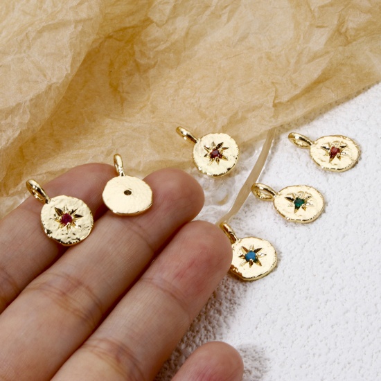 Immagine di 2 PCs Brass Galaxy Charms 18K Gold Plated Irregular Star Multicolour Cubic Zirconia 17mm x 11mm