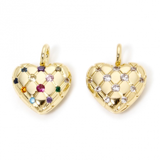Immagine di 1 Pz Ottone San Valentino Ciondoli Cuore Placcato Oro 18K Struttura 17mm x 14mm