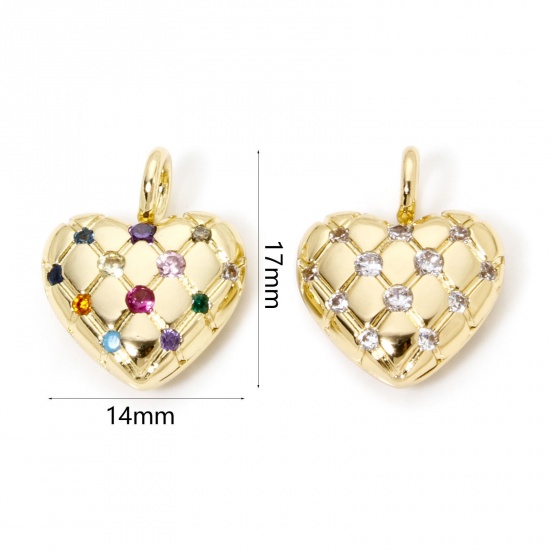 Immagine di 1 Pz Ottone San Valentino Ciondoli Cuore Placcato Oro 18K Struttura 17mm x 14mm