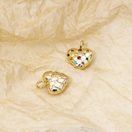 Immagine di 1 Pz Ottone San Valentino Ciondoli Cuore Placcato Oro 18K Struttura 17mm x 14mm