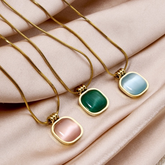 Immagine di 1 Pz Placcatura Sottovuoto Ecologica 304 Acciaio Inossidabile Geometrico Ciondoli Pendenti Quadrato Placcato Oro 14K Multicolore Con Cabochon di Gemma Sintetica 18mm x 14mm