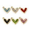Immagine di 1 Pz Placcatura Sottovuoto Ecologica 304 Acciaio Inossidabile San Valentino Ciondoli Cuore 14K Vero Oro Placcato Multicolore Strass 10mm x 9mm