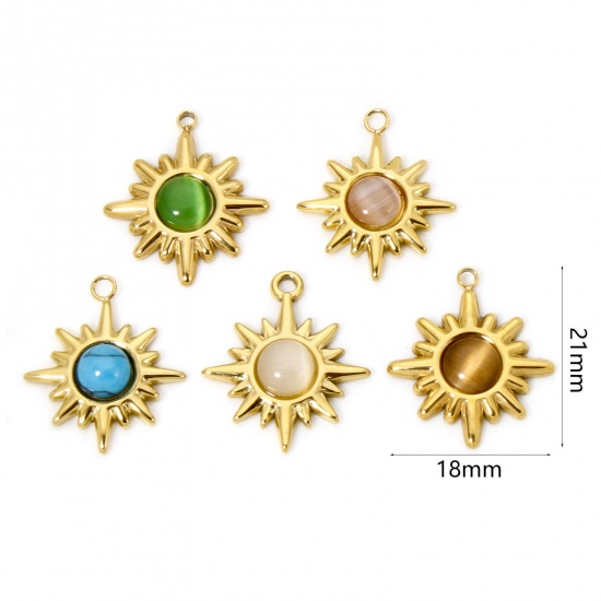 Picture of Eco-friendly Vacuum Plating 304 Stainless Steel Galaxy Charms 18K Real Gold Plated Multicolor Star With Synthetic Gemstone Cabochons 21mm x 18mm