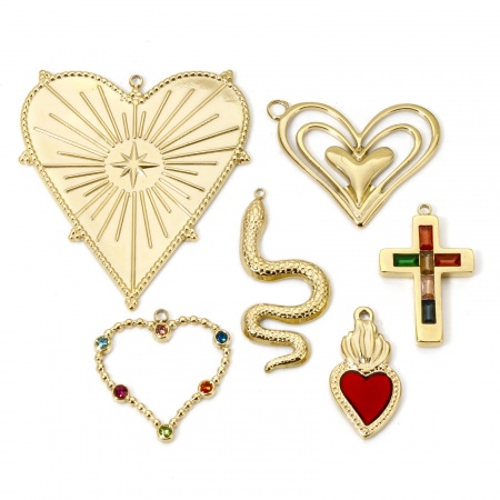 Eco-friendly Vacuum Plating 304 Stainless Steel Religious Charms 14K Real Gold Plated Heart Snake