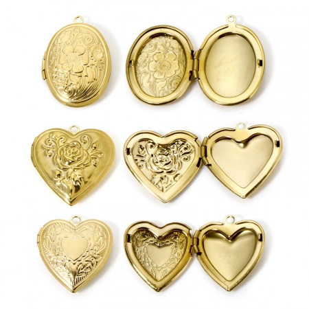 1 Pièce Pendentif Porte-Photo en 304 Acier Inoxydable Placage Sous Vide Écologique Cœur Plaqué Or Véritable 14K Feuilles Pouvoir Ouvrir