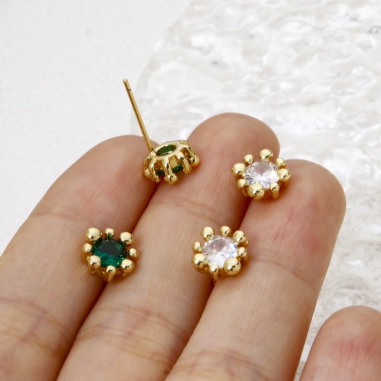 Immagine di 1 Pair Eco-friendly Ins Style Stylish 18K Real Gold Plated Brass Flower Ear Post Stud Earrings For Women 9mm x 9mm