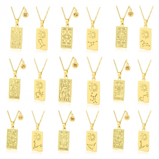 Picture of Vacuum Plating Ins Style Stylish & Casual 18K Gold Plated 304 Stainless Steel Rectangle Constellation Necklace For Women 38cm(15") long