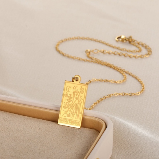 Picture of Vacuum Plating Ins Style Stylish & Casual 18K Gold Plated 304 Stainless Steel Rectangle Constellation Necklace For Women 38cm(15") long