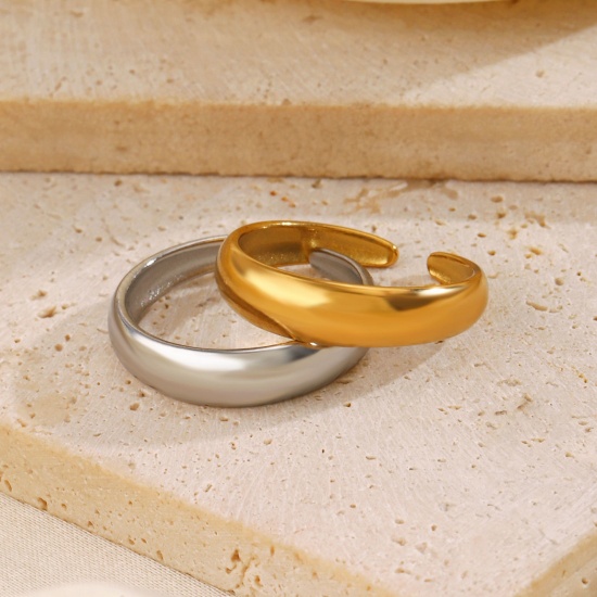 Immagine di 2 Pz Elegante Semplice Multicolore 304 Acciaio Inossidabile Aperto Liscio Anello Per Donne 17mm