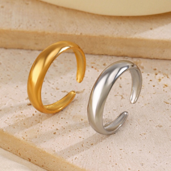 Immagine di 2 Pz Elegante Semplice Multicolore 304 Acciaio Inossidabile Aperto Liscio Anello Per Donne 17mm