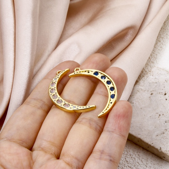 Изображение 1 ШТ Латунь галактика Подвески Луна половина 18K настоящее золото с покрытием 3.6см x 1.8см