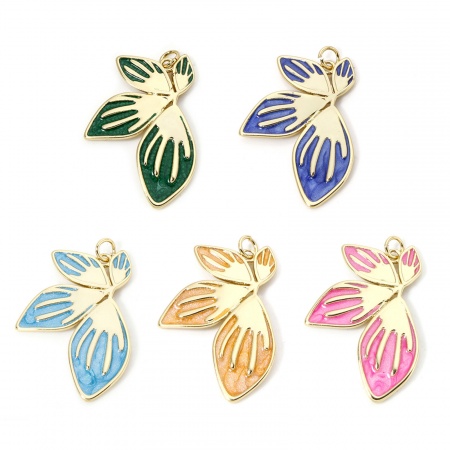 Eco-friendly Brass Pendants 18K Real Gold Plated Pearlized Petaline Enamel 3.6cm x 2.4cm