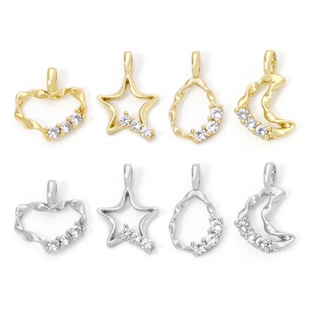 Eco-friendly Brass Charms Real Gold Plated Clear Cubic Zirconia