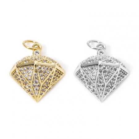 1 Pièce Breloques Micro Pave en Laiton Respectueux de la Nature Diamant Plaqué Or Véritable à Zircone Cubique Clair 20mm x 15mm