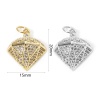 Image de 1 Pièce Breloques Micro Pave en Laiton Respectueux de la Nature Diamant Plaqué Or Véritable à Zircone Cubique Clair 20mm x 15mm